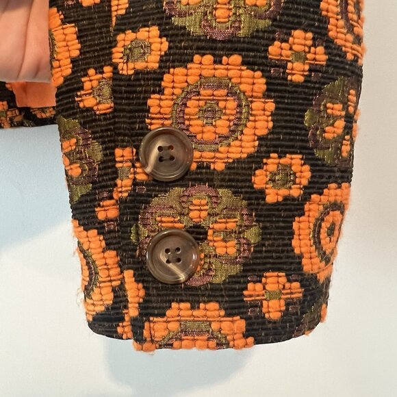 Sara Campbell Orange Floral Blazer Size 6 Retro Twee Phoebe Buffay Indie Art - Picture 11 of 12